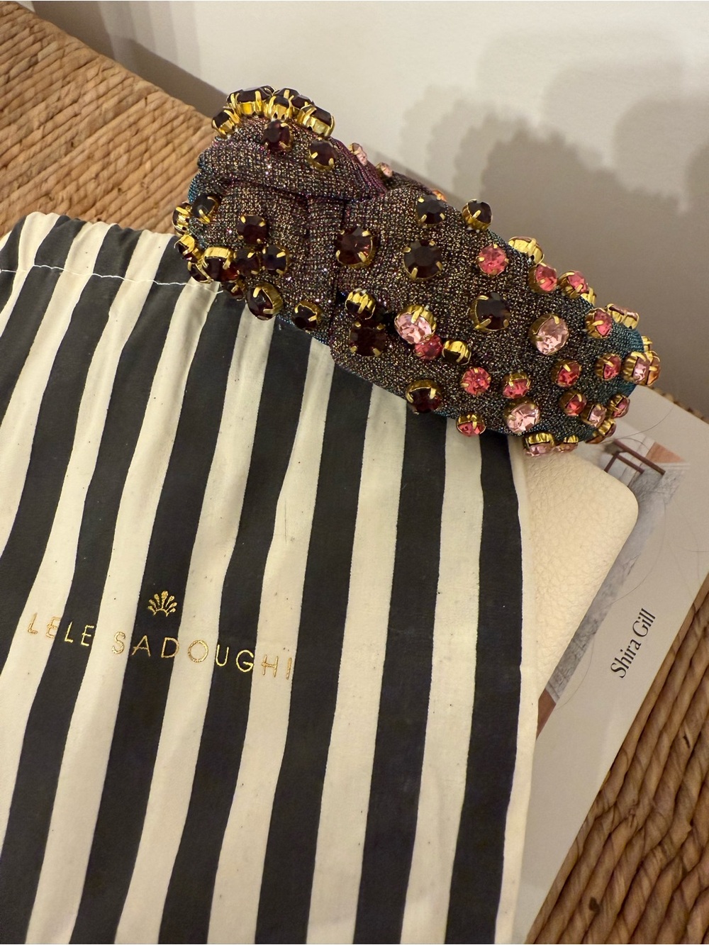 Lele Sadoughi Iridescent Jeweled Pink and Gold knot Headband ✨🪩💖 - Picture 5 of 6